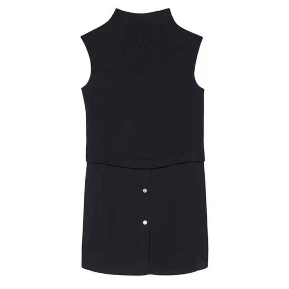 Theory black mock neck sleeveless ribbed knit sweater with shirt tails, Small - Picture 3 of 7